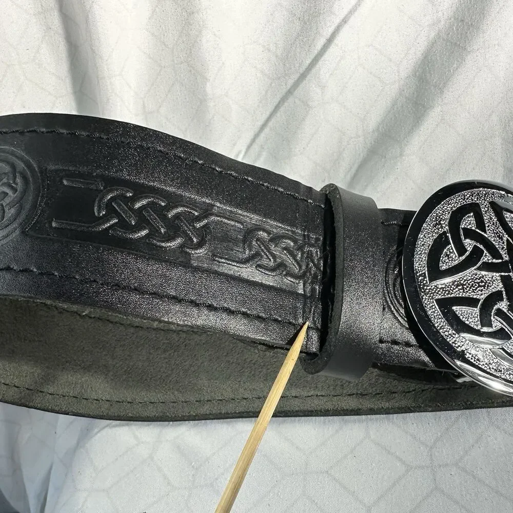 Sport Kilt Belt & Buckle – Celtic Knot Silver Plated, Leather Sz L